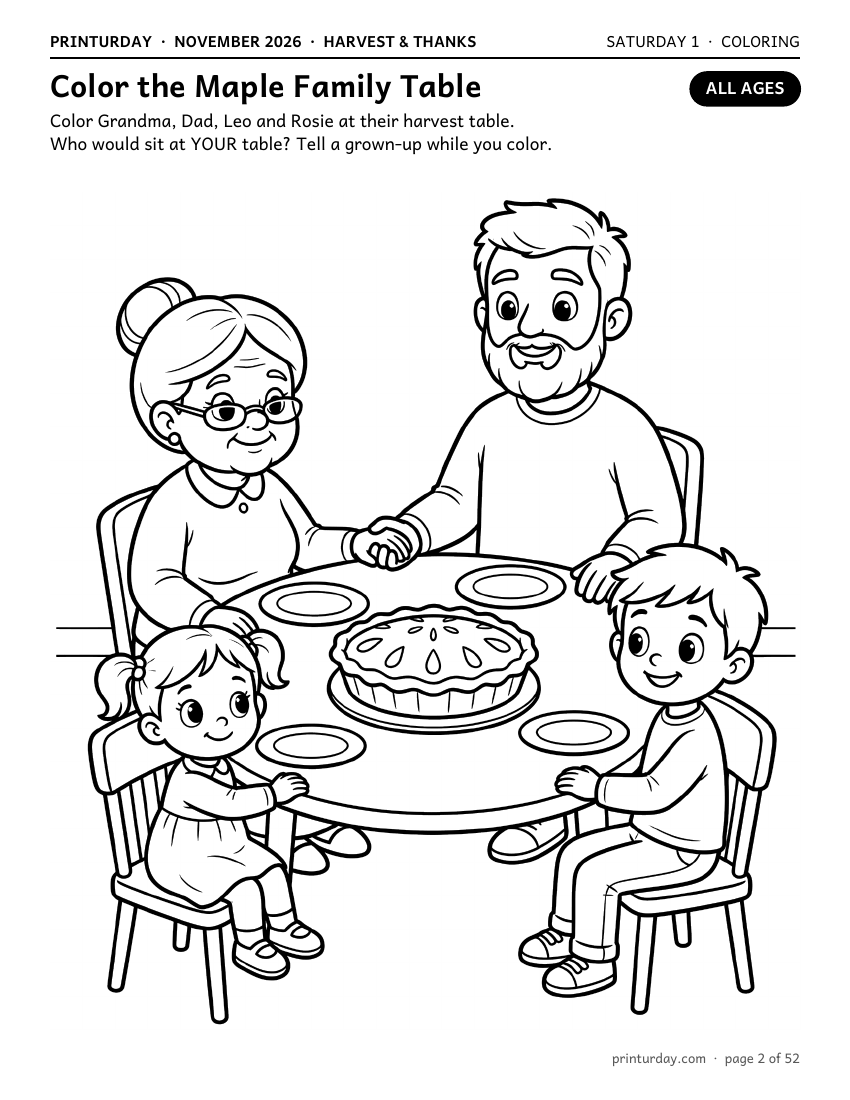 Color the Maple Family Table - November pack page
