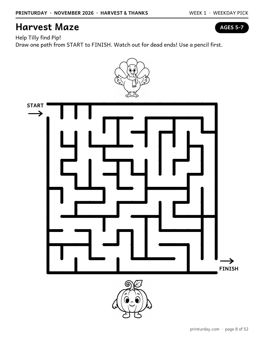 Harvest maze for ages 5-7