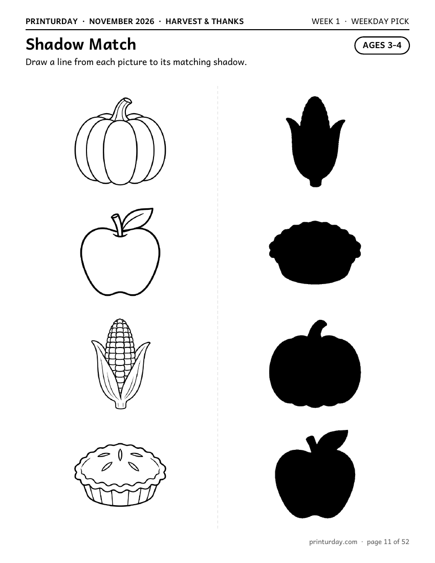 Shadow match page for ages 3-4