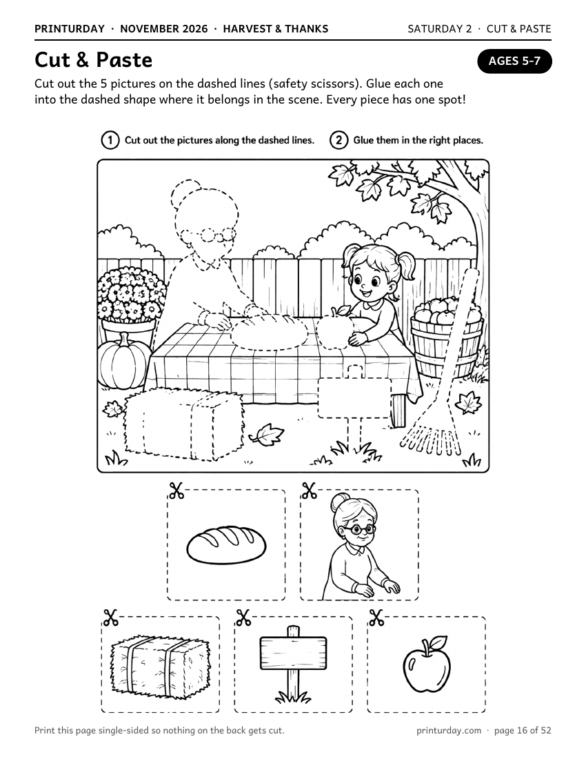 Cut and paste page for ages 5-7