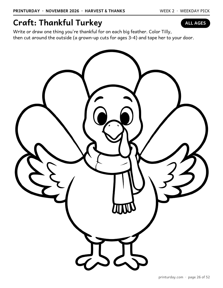Thankful Turkey craft coloring page
