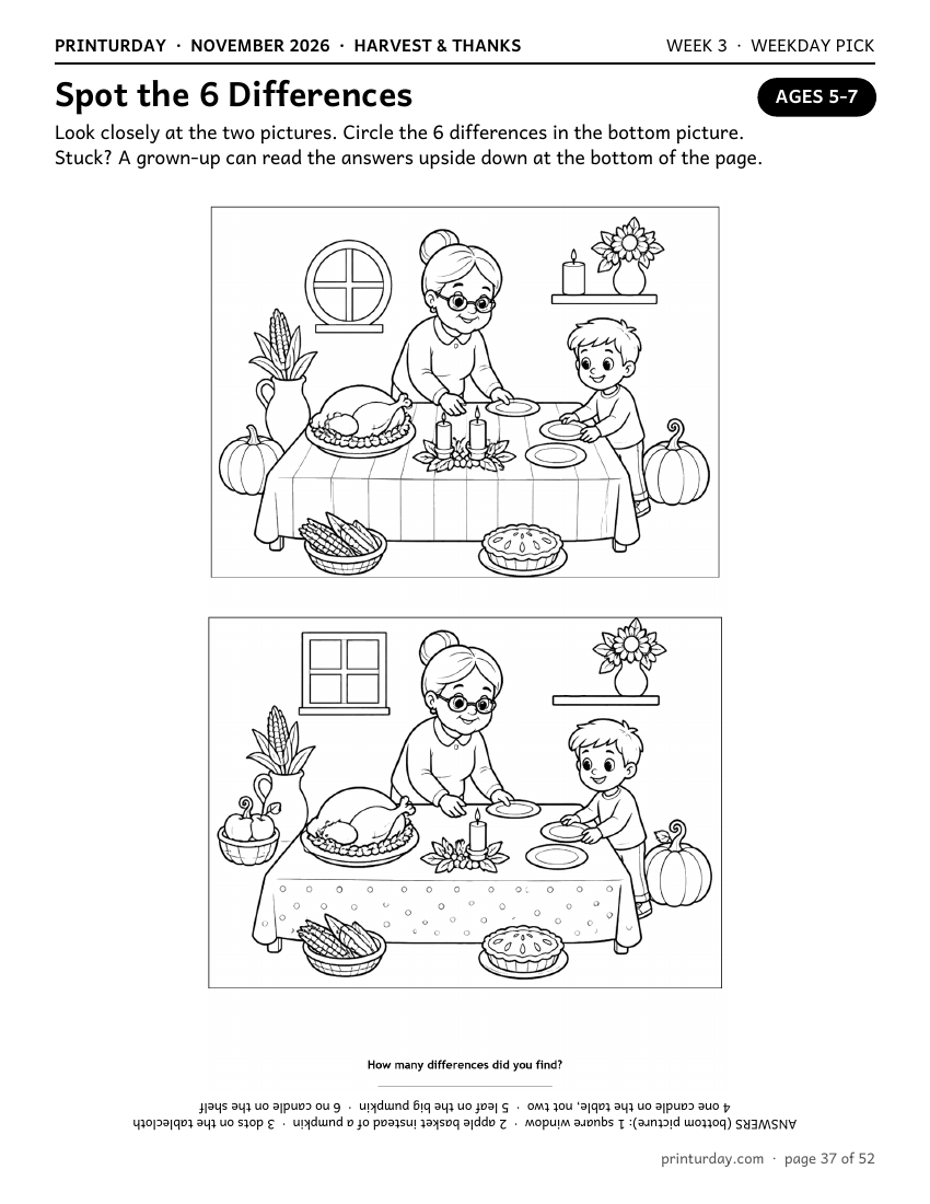 Spot the difference page