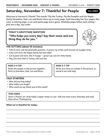Saturday 1 parent card · Thankful for people